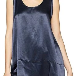 Outlet 🎁 Pj Harlow 👩 women Natalie Satin Tank With Ruffle in Navy ❤️