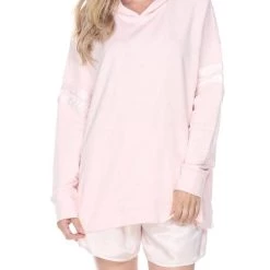 Best Pirce 💯 Pj Harlow 👩 women Destiny French Terry Hooded Sweatshirt With Satin Trim in Blush 😍