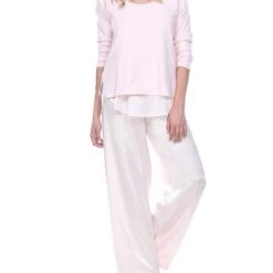 Best Pirce 🤩 Pj Harlow 👩 women Frankie Rib Long Sleeve V-Neck With Side Slits in Blush 🔥