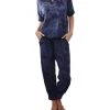 Wholesale 😍 Pj Harlow 👩 women Jojo Cherry Cotton Jogger Paired With Short Sleeve T 👚 Shirt Set in Tie Dye Navy 😉