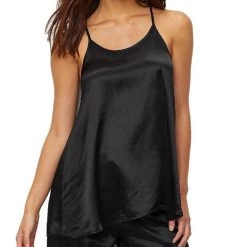 Coupon 🔥 Pj Harlow 👩 women Anne Satin Spaghetti Strap Tank With Gathered Back in Black 😉