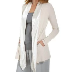 Hot Sale 🎉 Pj Harlow 👩 women Shelby Satin Trimmed Robe With Pockets in Eggnog 😉