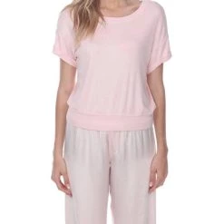 Best reviews of 🔥 Pj Harlow 👩 women Mac Rib Knit Short Sleeve Tee With Banded Bottom in Blush 👍