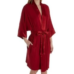 Flash Sale ⌛ Pj Harlow 👩 women Shala Knit Robe With Pockets And Satin Trim in Red ❤️