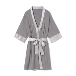 Discount 🥰 Pj Harlow 👩 women Shala Knit Robe With Pockets And Satin Trim in Dark Silver 🎉