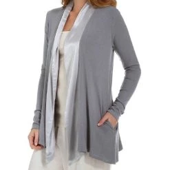 Best Pirce ✔️ Pj Harlow 👩 women Shelby Satin Trimmed Robe With Pockets in Dark Silver 🛒